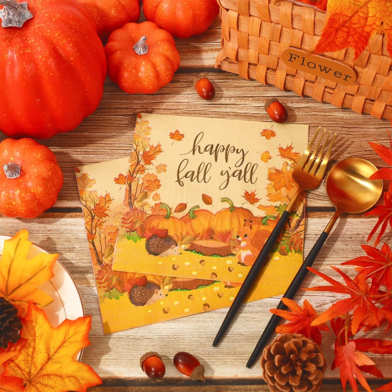 وولاين Whaline 80 حزمة من المناديل ذات طابع الخريف، مقاس 6.5 × 6.5 بوصة، مناديل أوراق الخريف الملونة على شكل يقطين للاستعمال مرة واحدة، مناديل غداء وعشاء للاستعمال مرة واحدة من أجل احتفالات عيد الشكر، وجمع لوازم ديكور الطاولة - Image 5